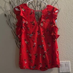 Vibrant Floral Red Blouse